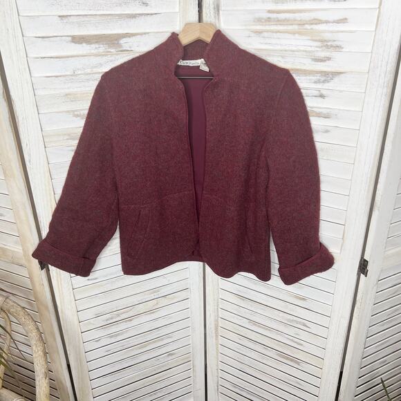 CIAO SPORT LTD VINTAGE Blazer Suit Jacket Shetland Wool Burgundy M Boxy Cropped - Picture 12 of 12
